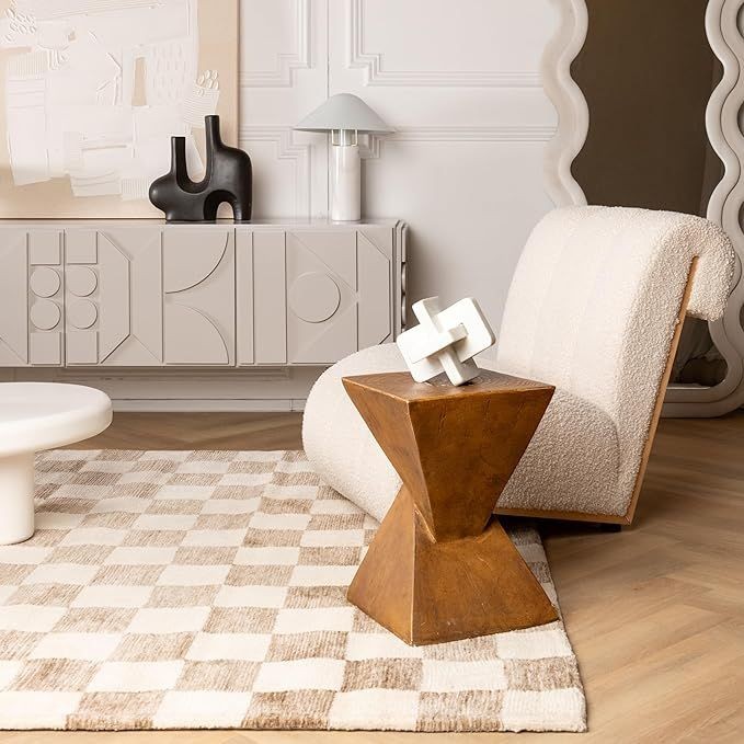 Checkered Modern Beige Brown Indoor Hand-Tufted Area Rug