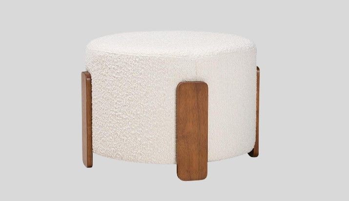 Baxton Studio Finlay Modern Japandi Cream Boucle Fabric and Walnut Brown Finished Wood Ottoman Footstool