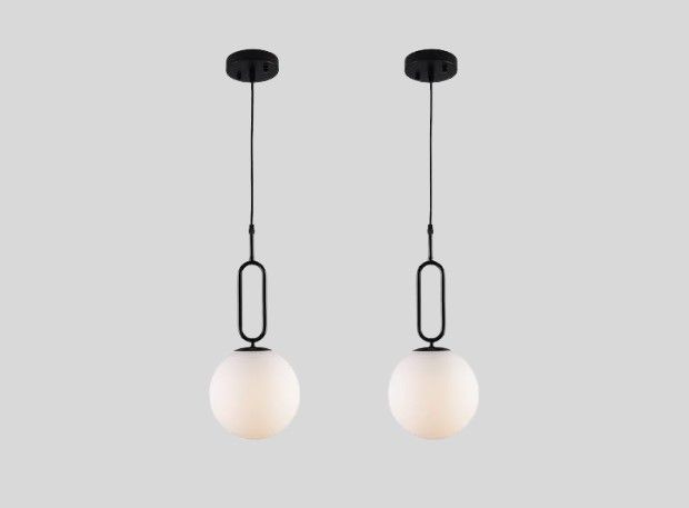 BAODEN Large Globe Pendant Light Set of 2 Modern Black Orb Chandelier with White Ball Glass Lampshade Industrial Ceiling Lamp Adjustable Hanging Lighting Fixture for Kitchen Island Dining Bedroom