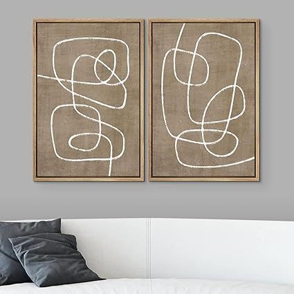 SIGNFORD Minimalist Wall Art Decor, Modern Abstract Wall Art, One Line Art, Neutral Wall Art, Brown Wall Art, Framed Wall Art - 16"x24"x2 Panels