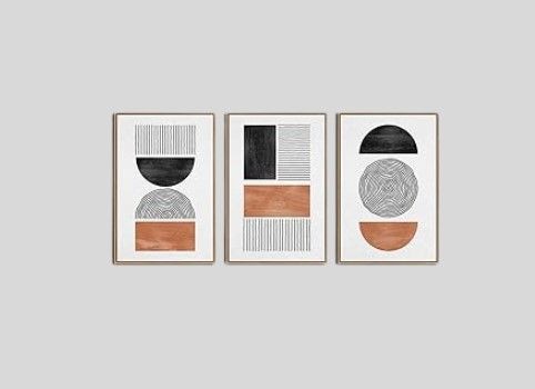 Framed Wall Art Canvas Set Mid Century Boho Pictures Modern Geometric Wall Decor Minimalist Black Brown Bohemian Abstract Painting Artwork for Living Room Bedroom Office 40X60CM X3 Natural