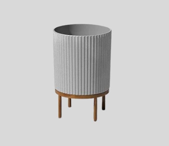 Veradek Mason Series Raised Demi Planter-Large Round Planter with Stand for Indoor or Outdoor Patio/Balcony|Made from Plastic&Concrete with Wooden Stand|Modern Décor for Flowers, Trees, Tall Plants, summer, spring, patio, gift