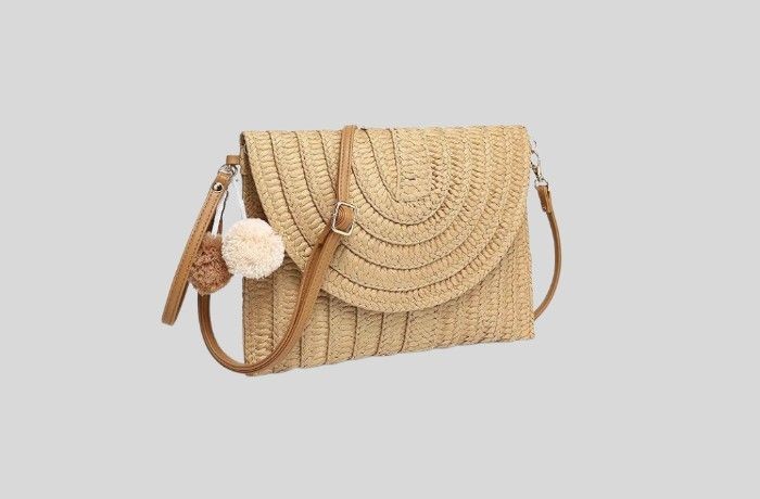 YIKOEE Straw Purse for Women Summer Beach Woven Bag With PomPom