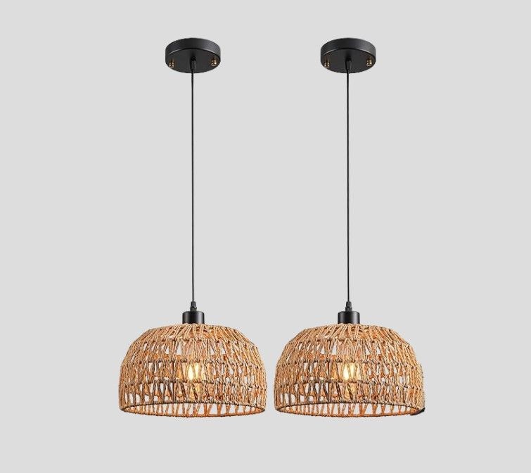 Civaza Battery Operated Pendant Light with Remote,Battery Hanging Light Rattan Woven Chandelier No Wiring Needed,Rechargeable Light Bulb 30+Hours Continue Use,Perfect for Kitchen Islands Ceiling Lighting