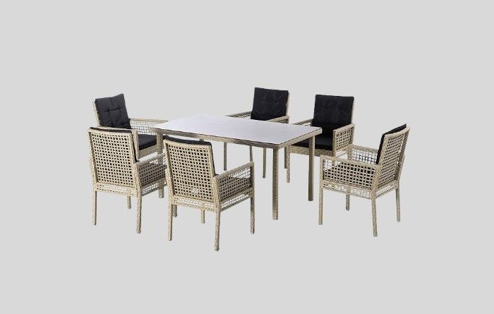 Outsunny 7 Pieces Patio Dining Set, Outdoor Furniture Set, Wicker Armrests Chair and Tempered Glass Table Top, Black, summer, patio, patio furniture, spring, table and chairs