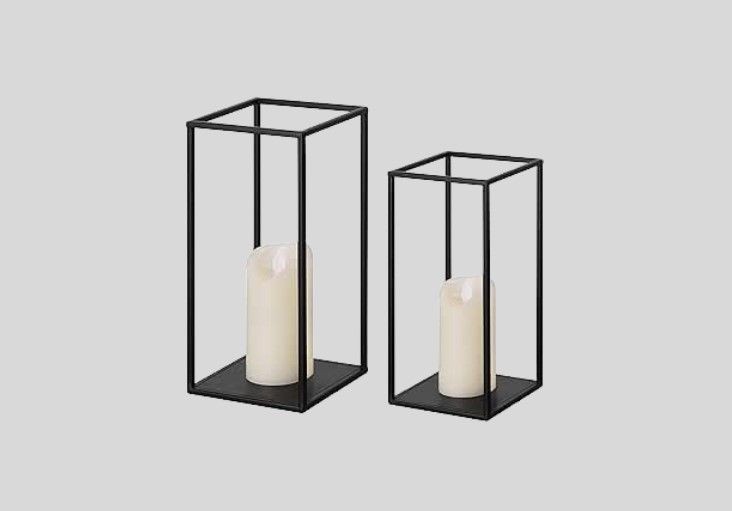 Eufrozy Modern Farmhouse Lantern Decor, Black Metal Candle Lanterns Decorative Indoor Set of 2, Rustic Candle Holder Decoration for Living Room/Home/Outdoor/Table/Fireplace/Mantle/Wedding/Porch