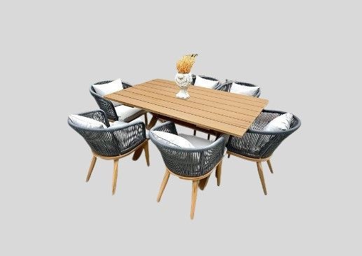 PURPLE LEAF 7 Pieces Dining Set Patio Metal Rectangular Table with Teak Powder-Coated Aluminum and Wicker Rattan Chairs for Outside Porch Garden Kitchen Modern Outdoor Furniture Sets, summer, spring, gift, entertaining, refresh, furniture, outdoor