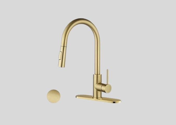 Havin Gold Kitchen Faucet,Kitchen Faucet with Pull Down Sprayer Head,with cUPC Certificate Ceramic Cartridge,Spot Free,Including 10 inch Deck Plated, Fit for 1 and 3 Holes (Style A, Gold)