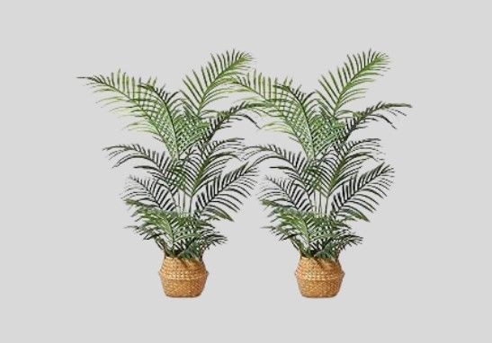 LOMANTO Fake Majesty Palm Plant 4Ft Artificial Plants for Home Decor Indoor Faux Palm Trees in Pot Fake Tropical Plants for Housewarming Gift 2 Pack, spring, patio, faux, plants, decor, outdoor, gift, summer, palm