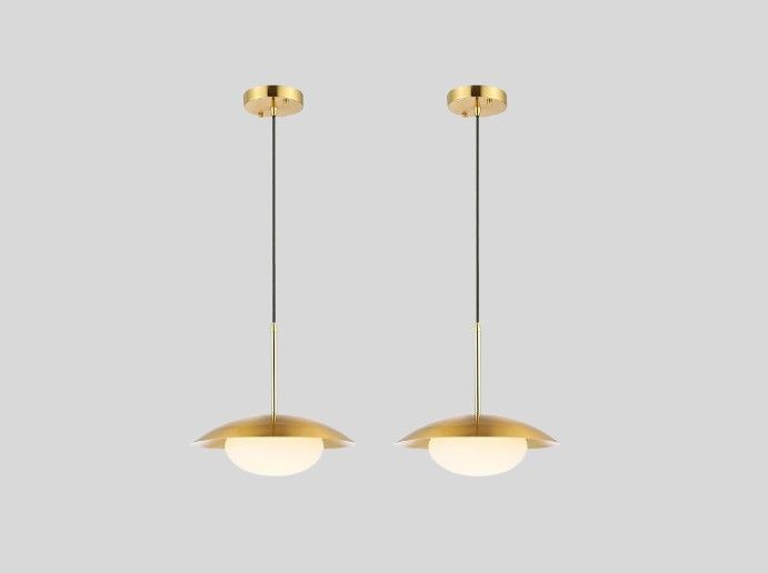 BAODEN Modern Pendant Lighting Set of 2 Industrial Hanging Light Brushed Brass Finished Dome Shades White Globe Glass Lampshade Light Fixture for Kitchen Island, Living Room, Dining Room