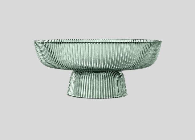 Navaris Glass Fruit Bowl - Decorative Fluted Colored Glass Bowl for Fruit Snacks Candy - 10.2" Diameter Table Centerpiece Dish - Green Tinted Glass