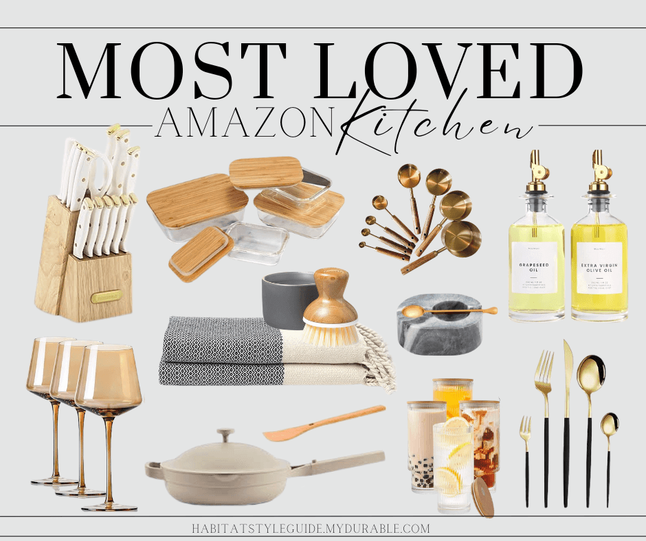 Top 11, Amazon Kitchen, Unique Finds, designer kitchen, towels, knives, knife set, cutlery, silverware, wine glasses, pan, frying pan, measuring cups, oil and vinegar, dispensers, food storage, 